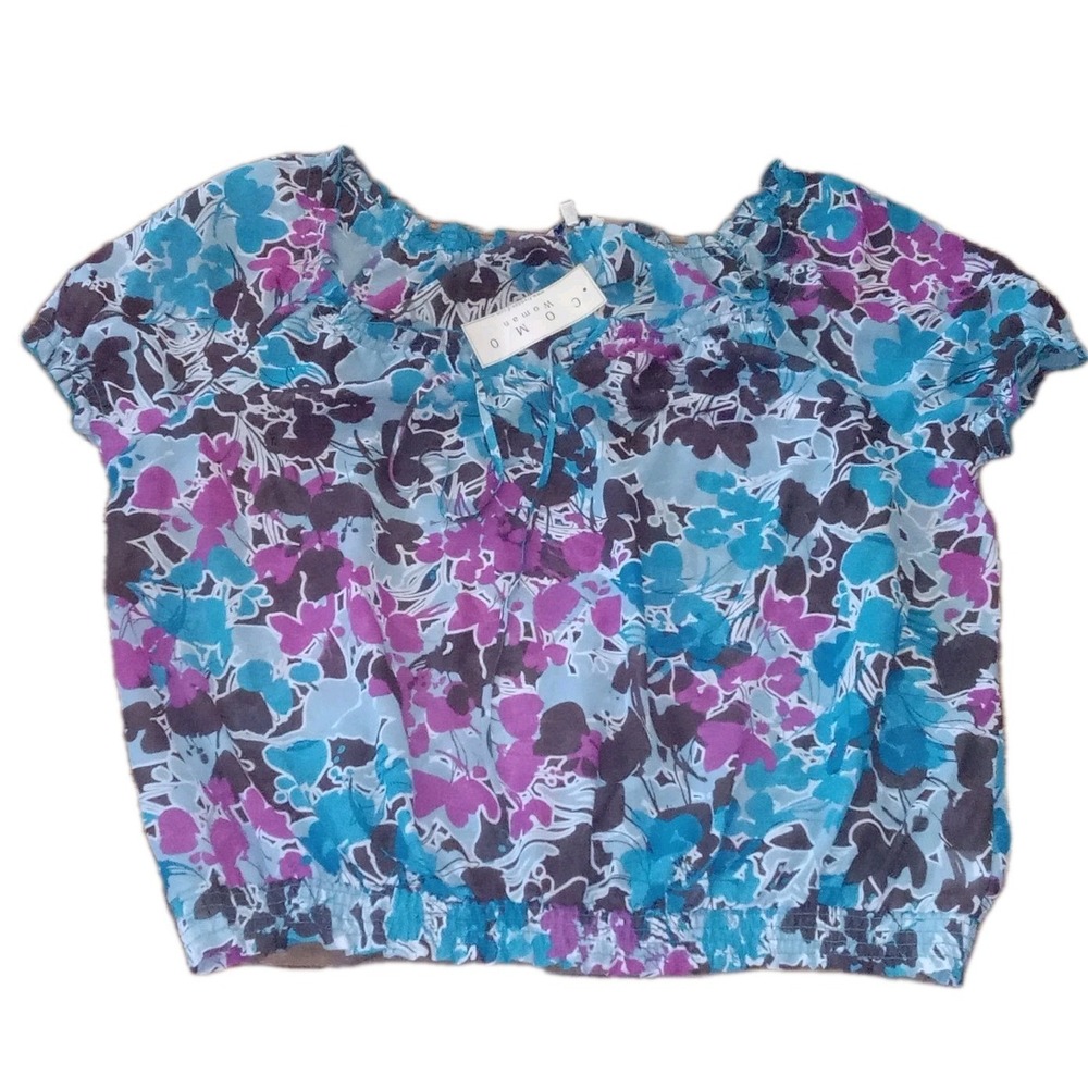 NWT Como Floral Sheer Tunic Top Womens 3X Lagoon Popover Peasant Cottage Blouse